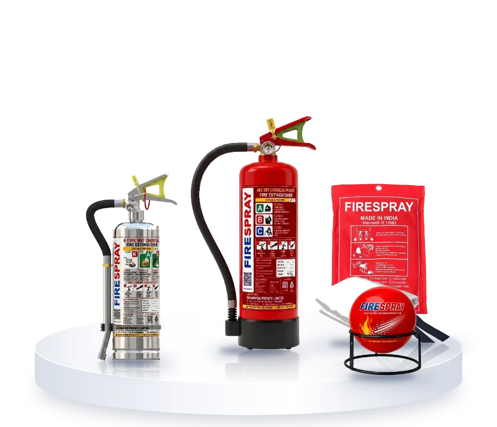 Fire extinguisher for home: FireSpray ABC 4 kg, K-type kitchen extinguisher, fire blanket and fire ball