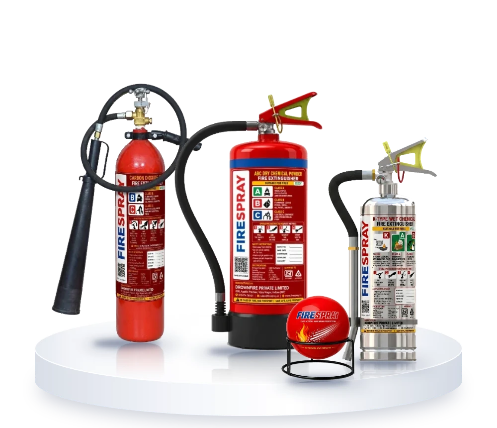 Fire extinguisher manufacturer in India: FireSpray CO2, ABC, K-type extinguishers and fire ball