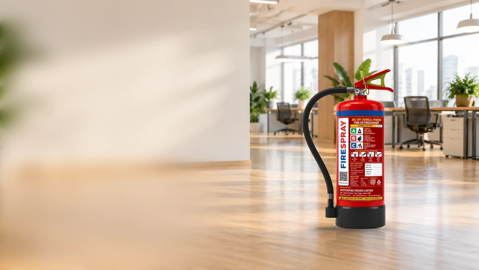 FireSpray ABC fire extinguisher in a bright office